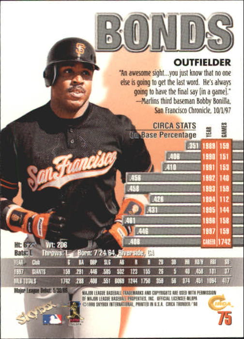 1998 Circa Thunder Baseball "Main Set" Cards #1 to #150 - Bild 151 von 301