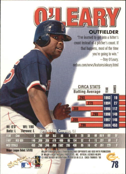1998 Circa Thunder Baseball "Main Set" Cards #1 to #150 - Bild 157 von 301