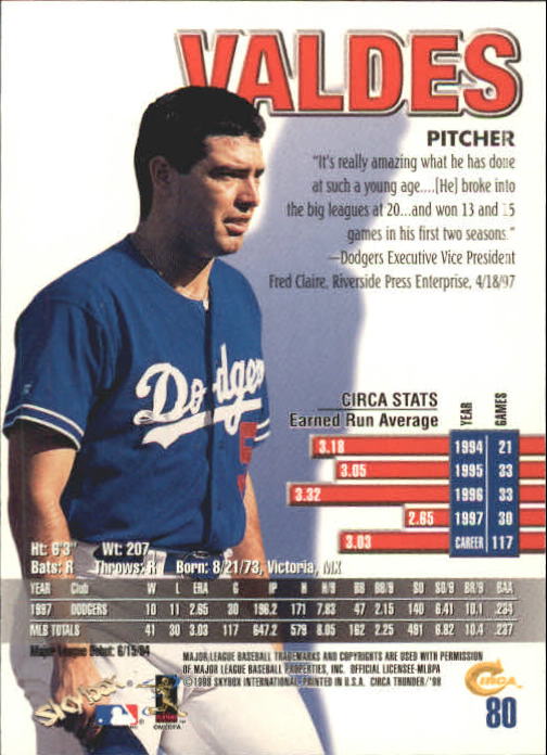 1998 Circa Thunder Baseball "Main Set" Cards #1 to #150 - Bild 161 von 301