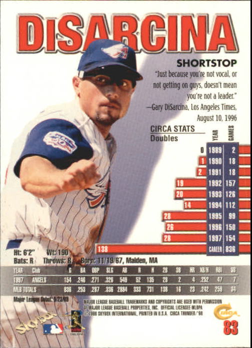 1998 Circa Thunder Baseball "Main Set" Cards #1 to #150 - Bild 167 von 301