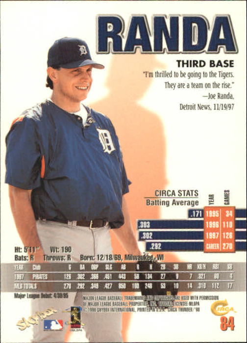 1998 Circa Thunder Baseball "Main Set" Cards #1 to #150 - Bild 169 von 301