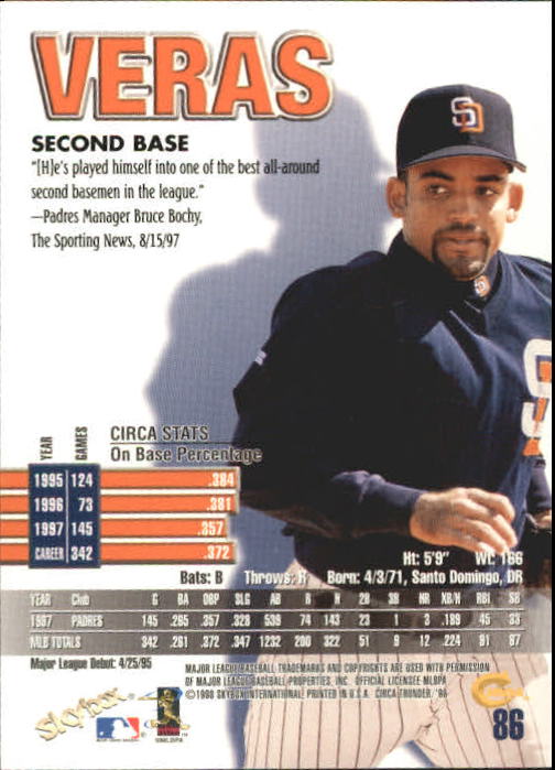 1998 Circa Thunder Baseball "Main Set" Cards #1 to #150 - Bild 173 von 301