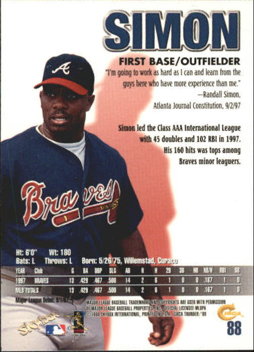 1998 Circa Thunder Baseball "Main Set" Cards #1 to #150 - Bild 177 von 301