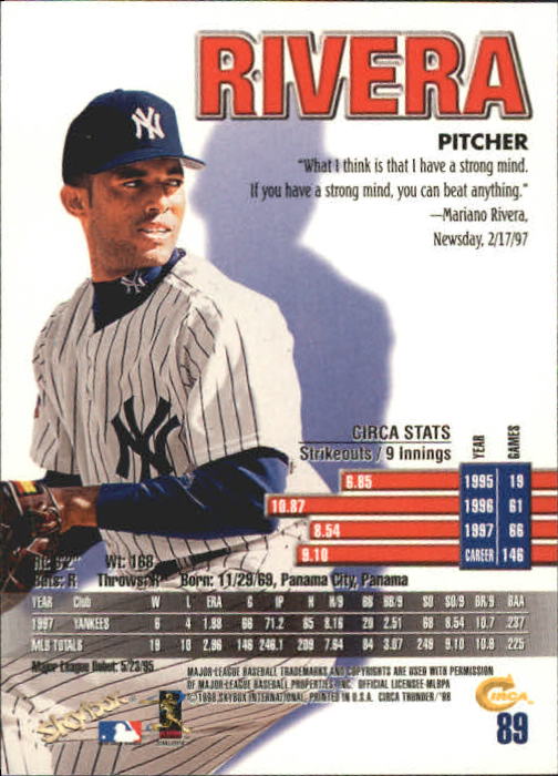 1998 Circa Thunder Baseball "Main Set" Cards #1 to #150 - Bild 179 von 301