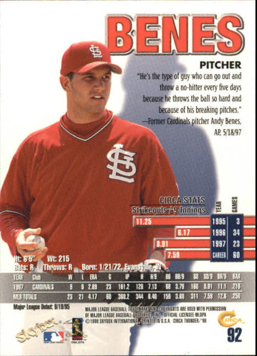 1998 Circa Thunder Baseball "Main Set" Cards #1 to #150 - Bild 185 von 301