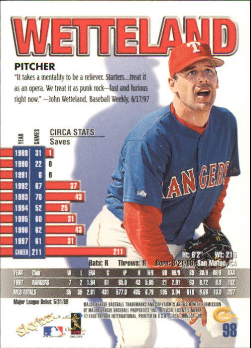 1998 Circa Thunder Baseball "Main Set" Cards #1 to #150 - Bild 197 von 301