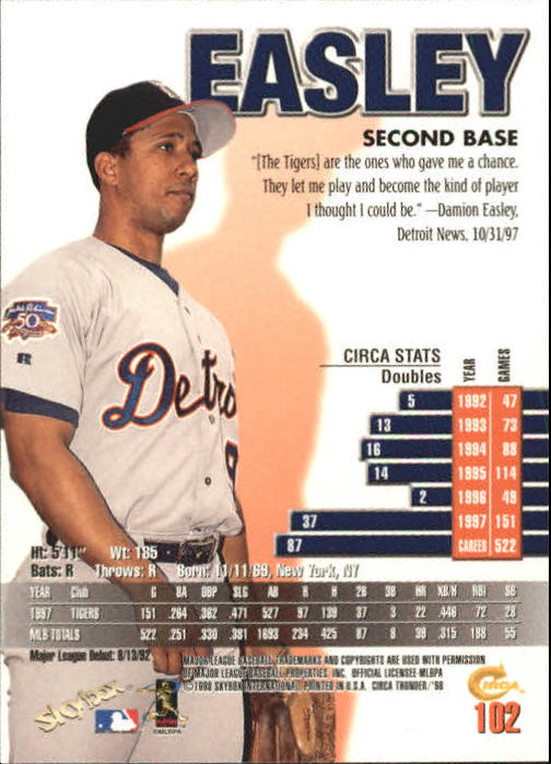 1998 Circa Thunder Baseball "Main Set" Cards #1 to #150 - Bild 205 von 301