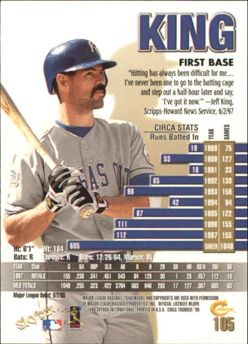 1998 Circa Thunder Baseball "Main Set" Cards #1 to #150 - Bild 211 von 301