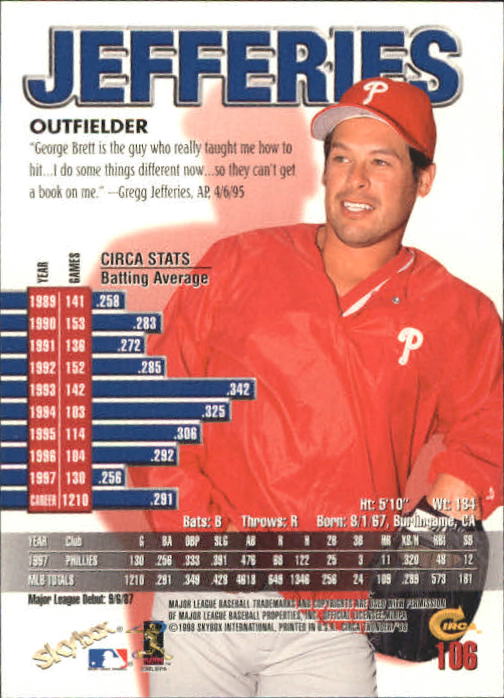 1998 Circa Thunder Baseball "Main Set" Cards #1 to #150 - Bild 213 von 301