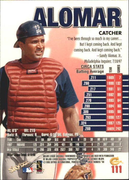 1998 Circa Thunder Baseball "Main Set" Cards #1 to #150 - Bild 223 von 301