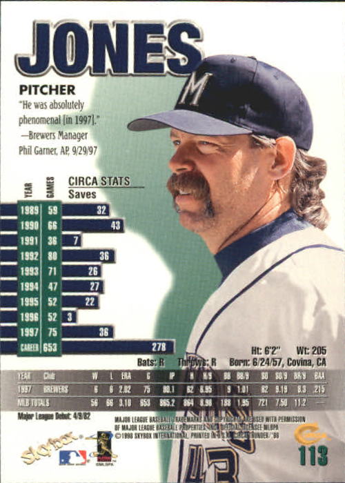 1998 Circa Thunder Baseball "Main Set" Cards #1 to #150 - Bild 227 von 301