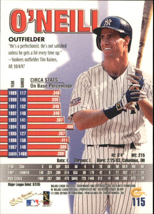 1998 Circa Thunder Baseball "Main Set" Cards #1 to #150 - Bild 231 von 301
