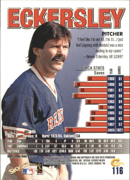 1998 Circa Thunder Baseball "Main Set" Cards #1 to #150 - Bild 233 von 301