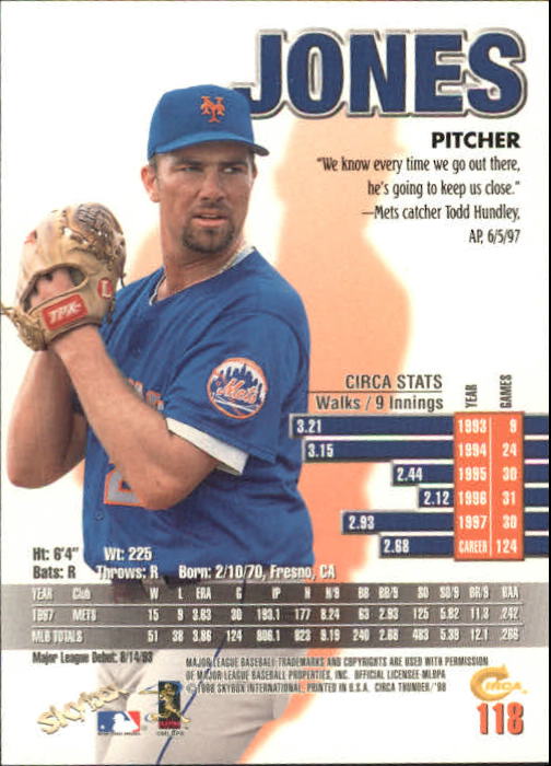 1998 Circa Thunder Baseball "Main Set" Cards #1 to #150 - Bild 237 von 301