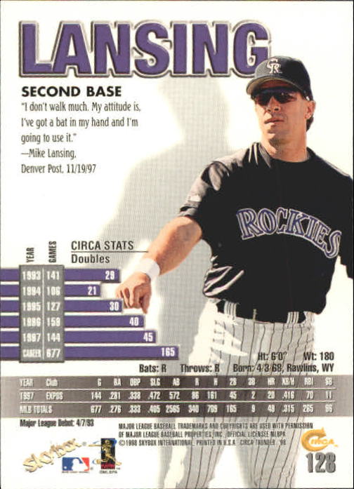 1998 Circa Thunder Baseball "Main Set" Cards #1 to #150 - Bild 257 von 301