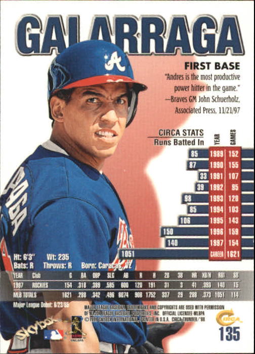 1998 Circa Thunder Baseball "Main Set" Cards #1 to #150 - Bild 271 von 301