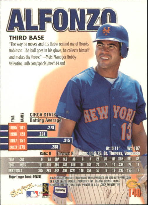 1998 Circa Thunder Baseball "Main Set" Cards #1 to #150 - Bild 281 von 301