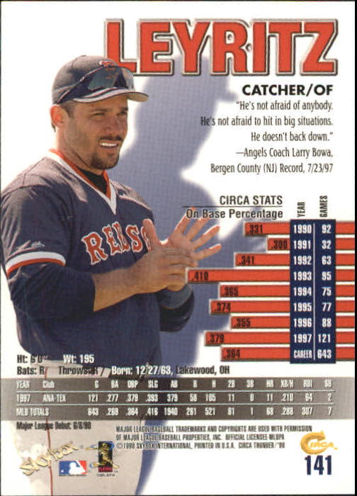 1998 Circa Thunder Baseball "Main Set" Cards #1 to #150 - Bild 283 von 301