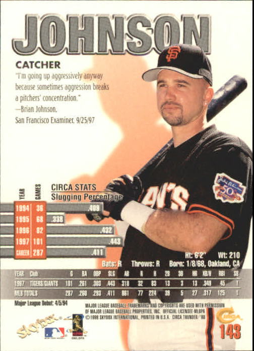 1998 Circa Thunder Baseball "Main Set" Cards #1 to #150 - Bild 287 von 301