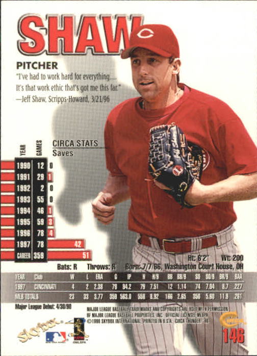 1998 Circa Thunder Baseball "Main Set" Cards #1 to #150 - Bild 293 von 301