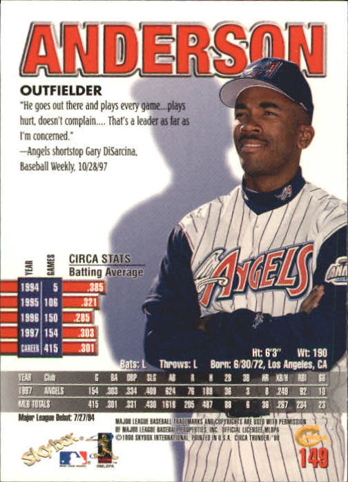 1998 Circa Thunder Baseball "Main Set" Cards #1 to #150 - Bild 299 von 301