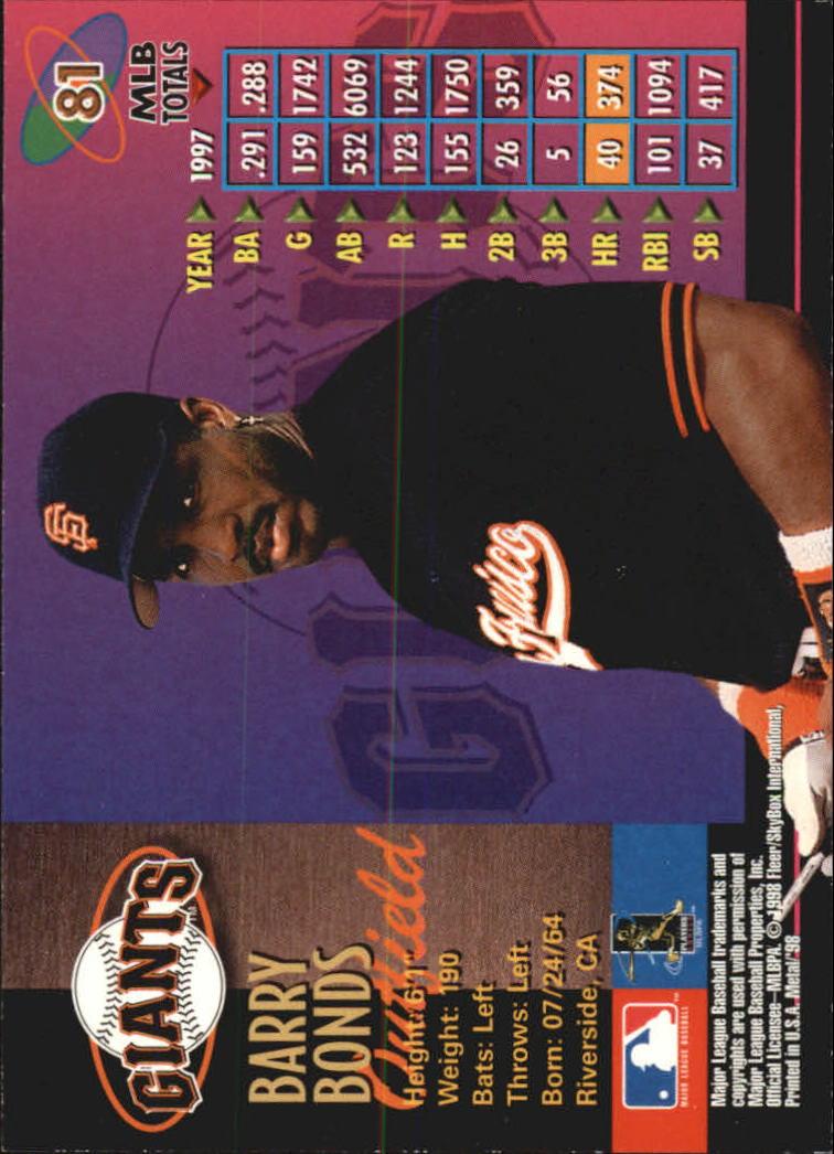 1998 Metal Universe Baseball "Main Set" Cards - Picture 163 of 441