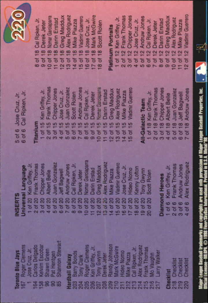 1998 Metal Universe Baseball "Main Set" Cards - Picture 439 of 441