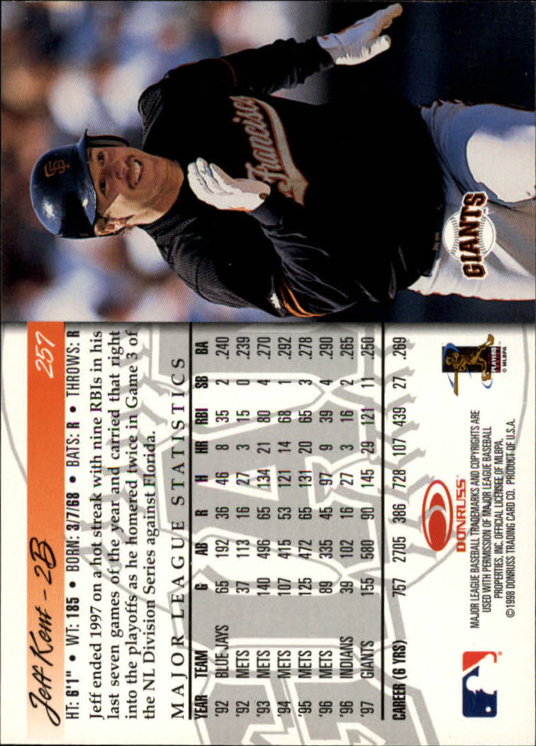 1998 Donruss Baseball "Main Set" Base Cards #251 to #420 - Picture 15 of 341