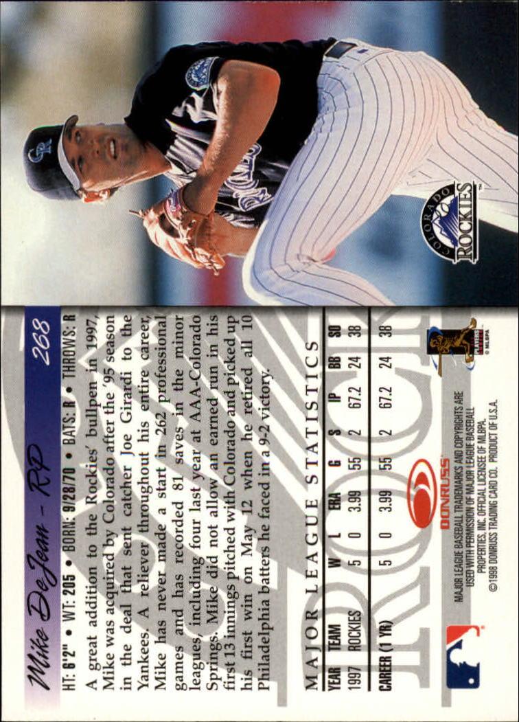 1998 Donruss Baseball "Main Set" Base Cards #251 to #420 - Picture 37 of 341