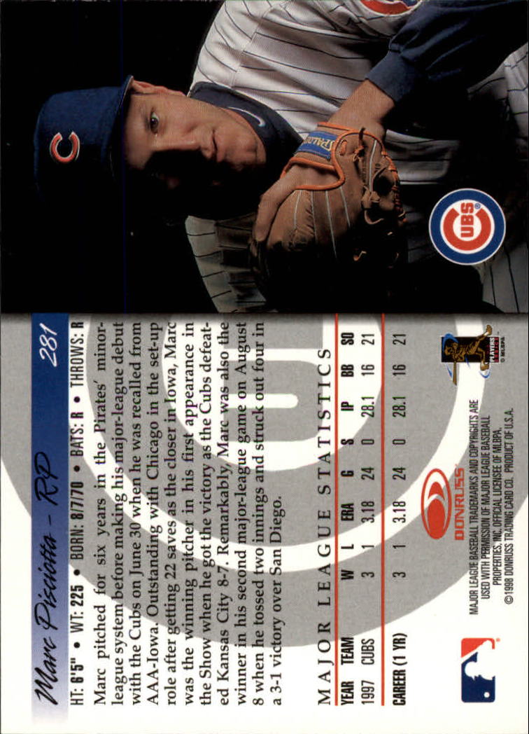 1998 Donruss Baseball "Main Set" Base Cards #251 to #420 - Picture 63 of 341