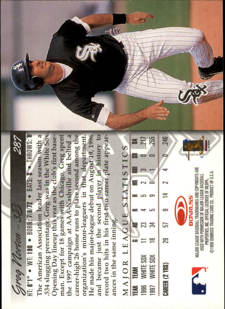 1998 Donruss Baseball "Main Set" Base Cards #251 to #420 - Picture 75 of 341