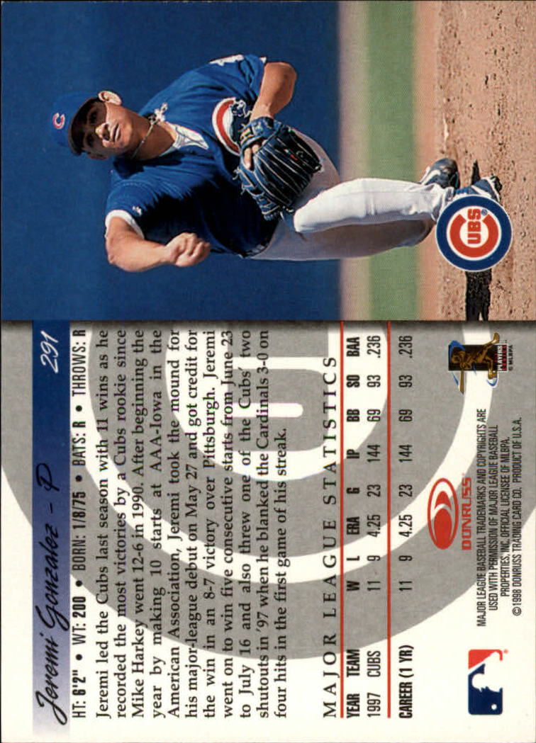 1998 Donruss Baseball "Main Set" Base Cards #251 to #420 - Picture 83 of 341