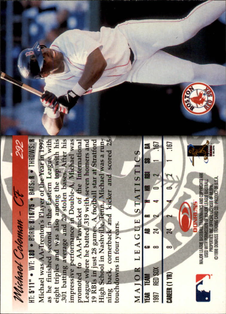1998 Donruss Baseball "Main Set" Base Cards #251 to #420 - Picture 85 of 341