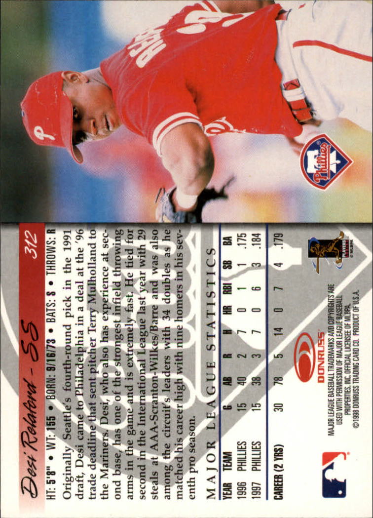 1998 Donruss Baseball "Main Set" Base Cards #251 to #420 - Picture 125 of 341