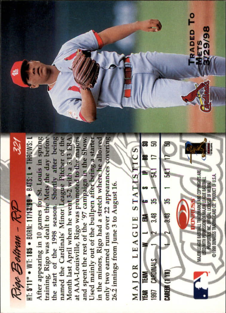 1998 Donruss Baseball "Main Set" Base Cards #251 to #420 - Picture 143 of 341