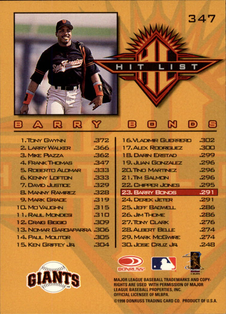 1998 Donruss Baseball "Main Set" Base Cards #251 to #420 - Picture 195 of 341