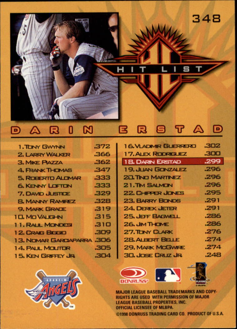 1998 Donruss Baseball "Main Set" Base Cards #251 to #420 - Picture 197 of 341