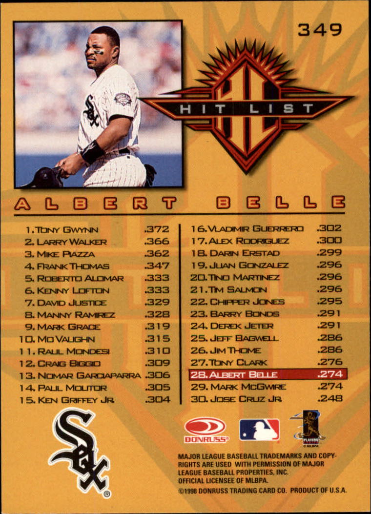 1998 Donruss Baseball "Main Set" Base Cards #251 to #420 - Picture 199 of 341