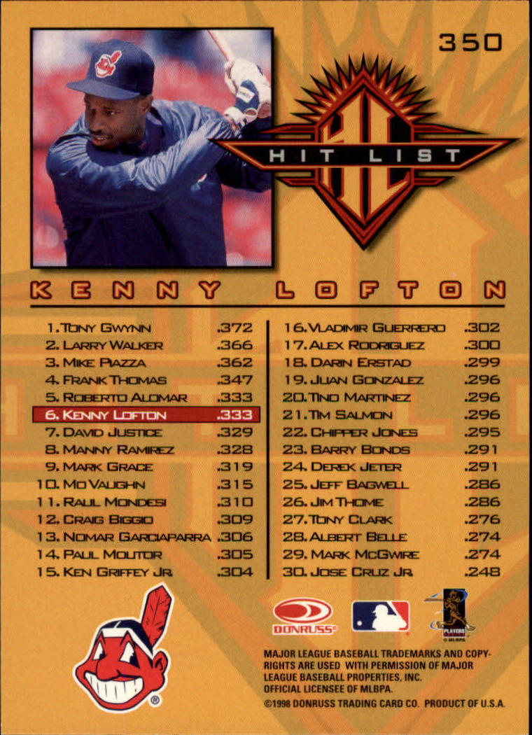 1998 Donruss Baseball "Main Set" Base Cards #251 to #420 - Picture 201 of 341