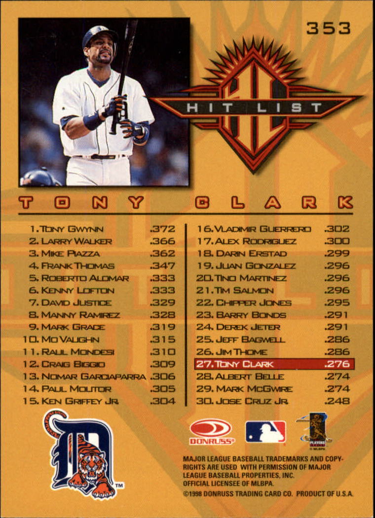 1998 Donruss Baseball "Main Set" Base Cards #251 to #420 - Picture 207 of 341