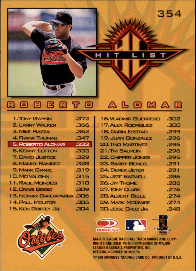 1998 Donruss Baseball "Main Set" Base Cards #251 to #420 - Picture 209 of 341