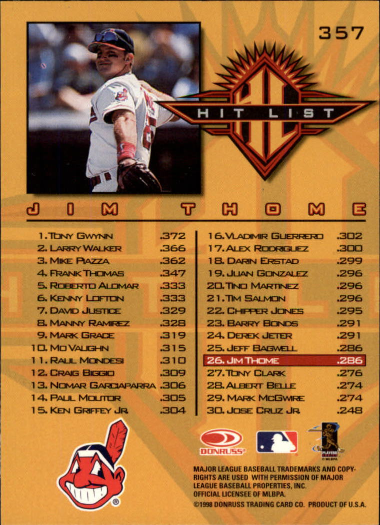 1998 Donruss Baseball "Main Set" Base Cards #251 to #420 - Picture 215 of 341