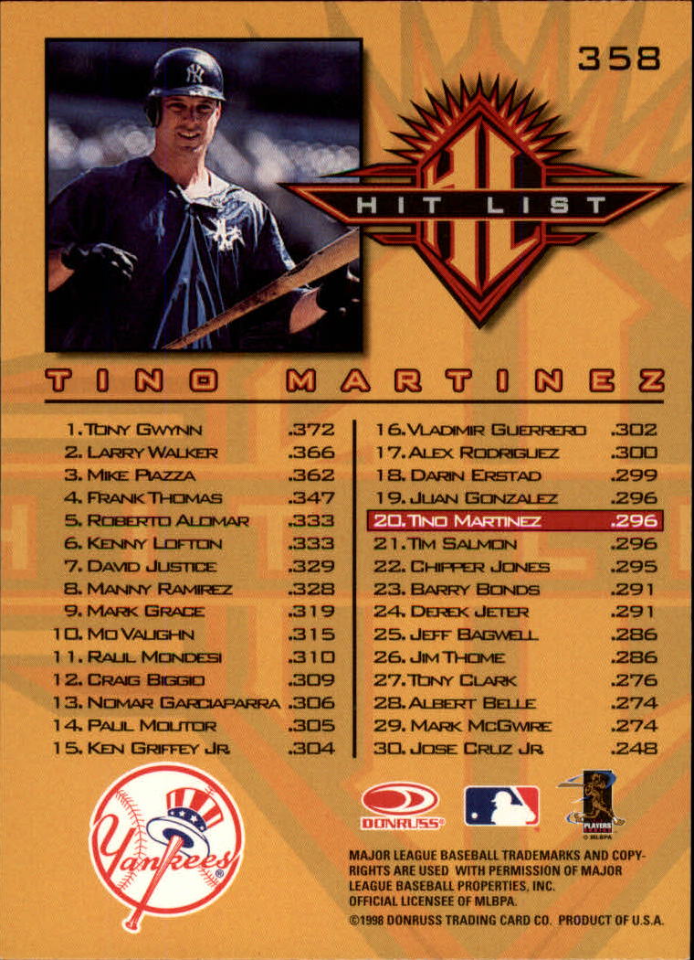 1998 Donruss Baseball "Main Set" Base Cards #251 to #420 - Picture 217 of 341