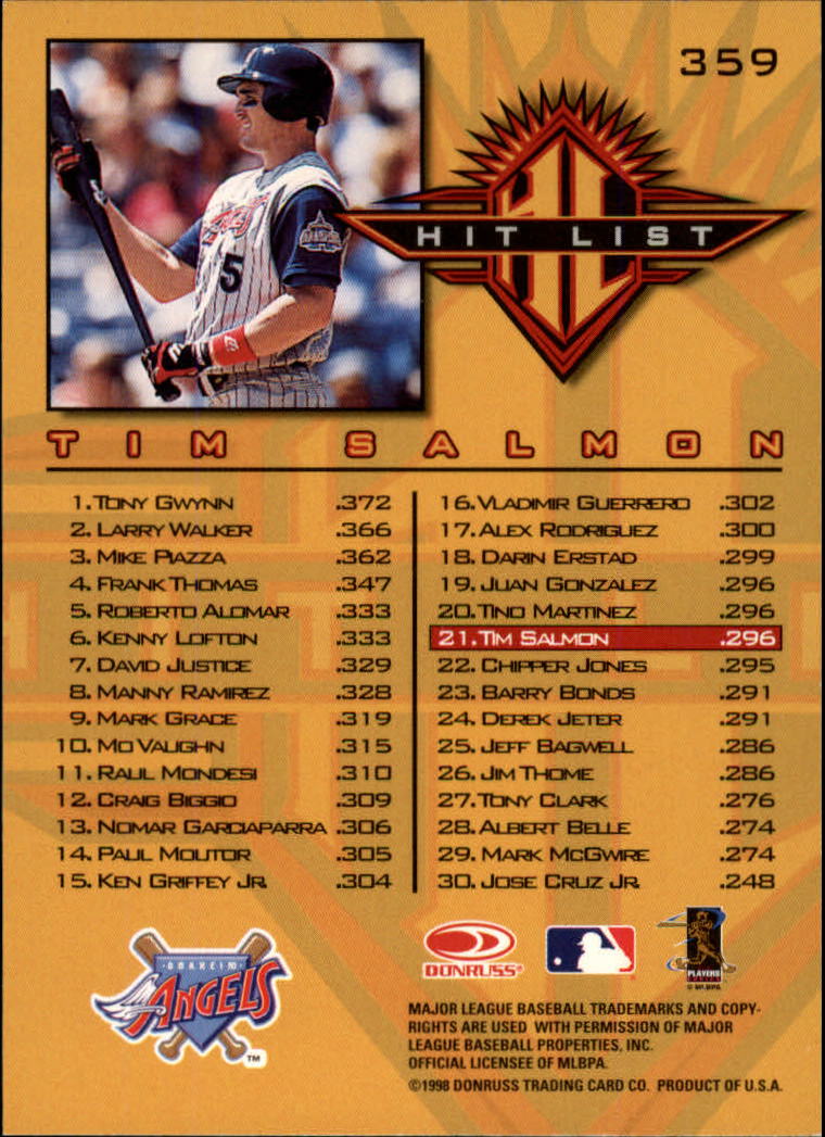 1998 Donruss Baseball "Main Set" Base Cards #251 to #420 - Picture 219 of 341