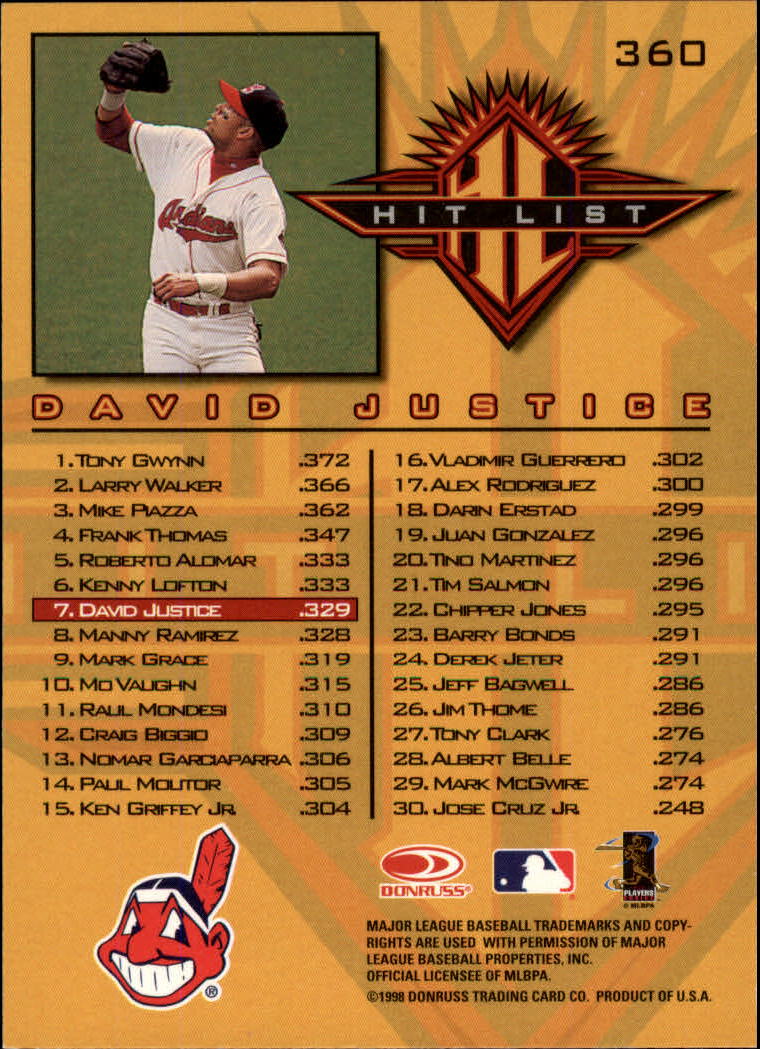 1998 Donruss Baseball "Main Set" Base Cards #251 to #420 - Picture 221 of 341