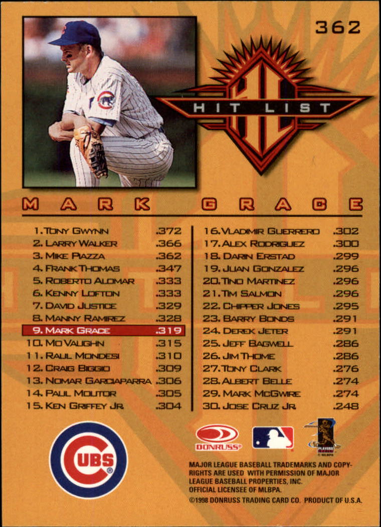 1998 Donruss Baseball "Main Set" Base Cards #251 to #420 - Picture 225 of 341