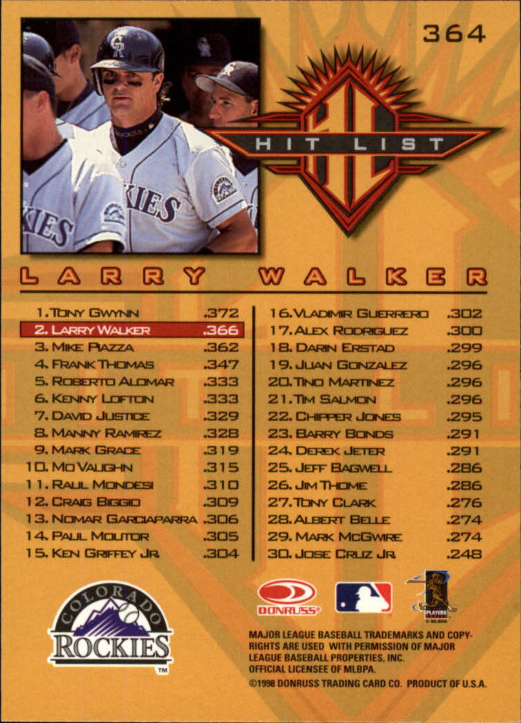 1998 Donruss Baseball "Main Set" Base Cards #251 to #420 - Picture 229 of 341