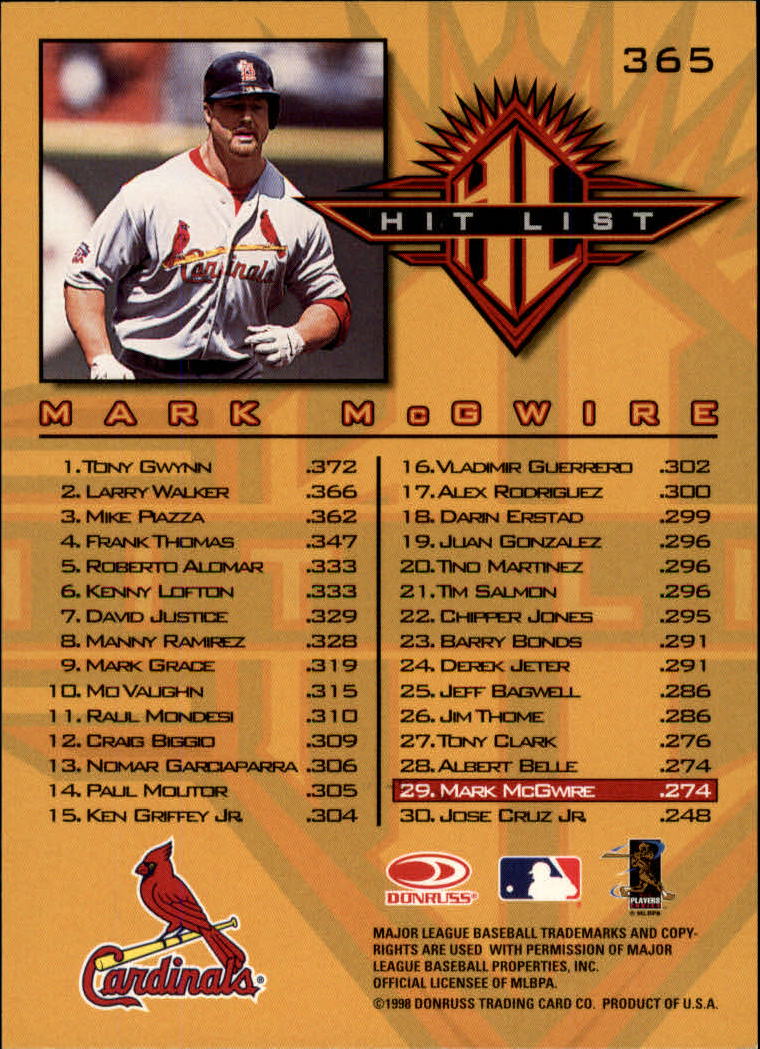 1998 Donruss Baseball "Main Set" Base Cards #251 to #420 - Picture 231 of 341