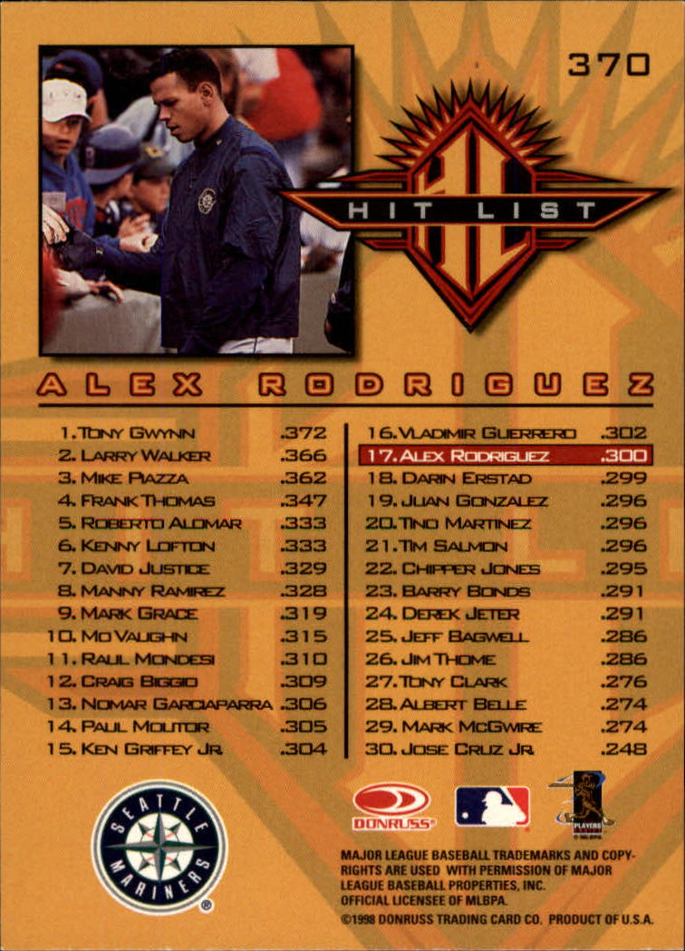 1998 Donruss Baseball "Main Set" Base Cards #251 to #420 - Picture 241 of 341