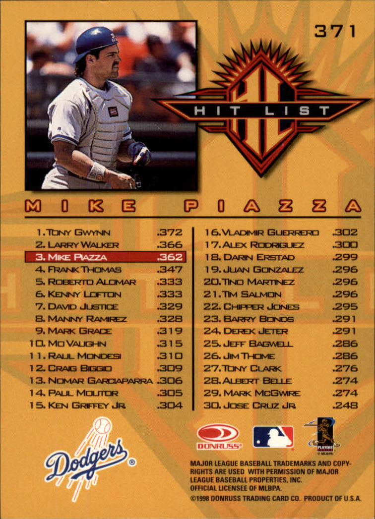 1998 Donruss Baseball "Main Set" Base Cards #251 to #420 - Picture 243 of 341